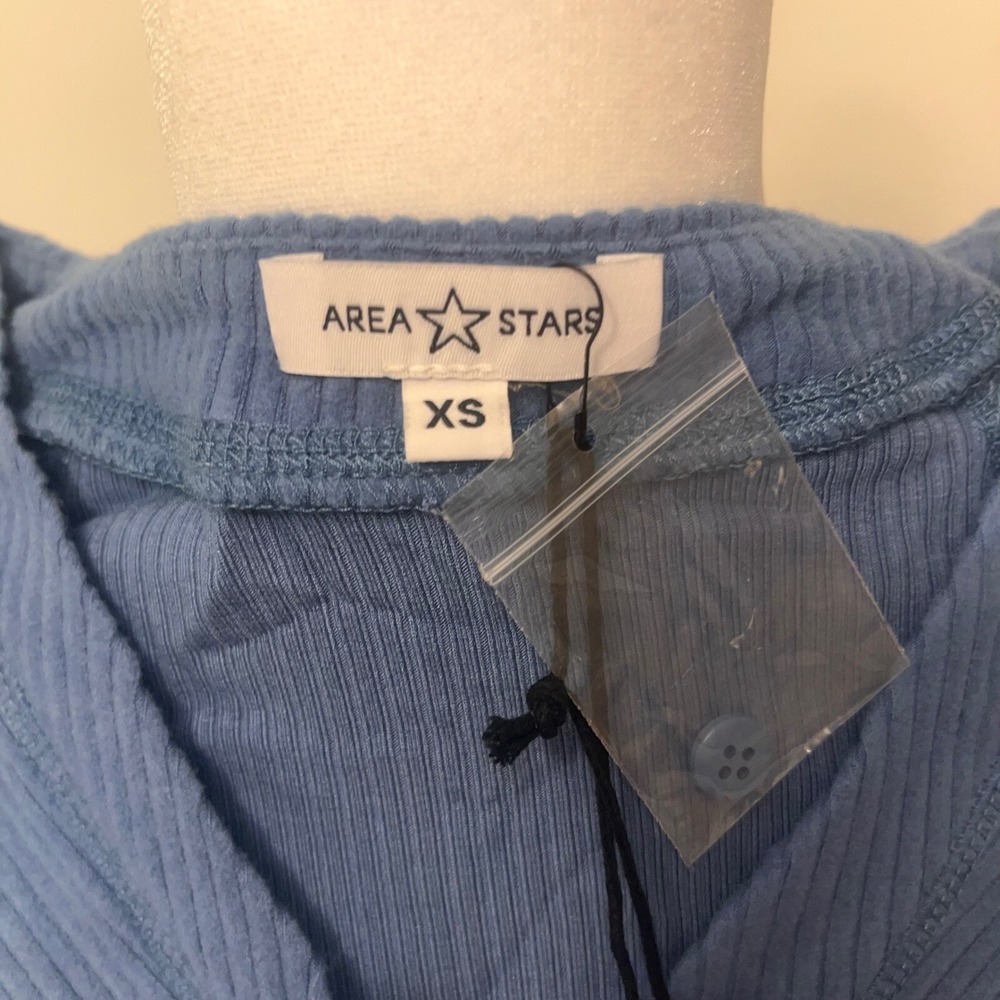 Area Stars Ribbed Knit Cardigan Top Button Front Long Sleeve Blue XS - Picture 3 of 5